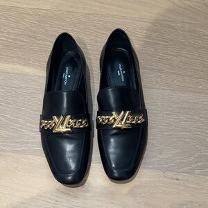 Louis Vuitton Black Loafers with Gold Chain